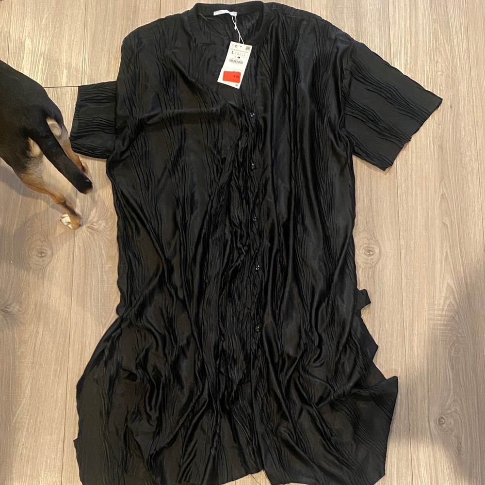 Chic Black Textured Button-Up Dress ZARA